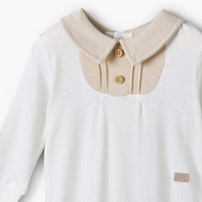 Giggles Collared Long Sleeves Sleepsuit with Pintuck Detail