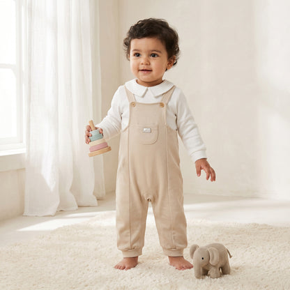 Giggles Collared Long Sleeves Sleepsuit with Colourblock Design - Beige / 12-18 mths