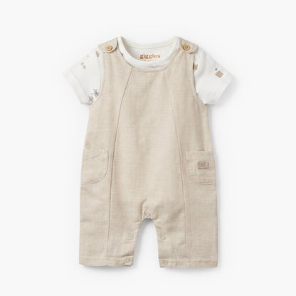 Giggles Crew Neck Short Sleeves T-shirt and Dungaree Set with Print