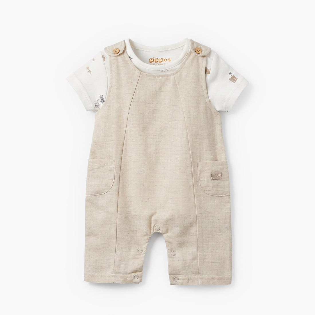 Giggles Crew Neck Short Sleeves T-shirt and Dungaree Set with Print