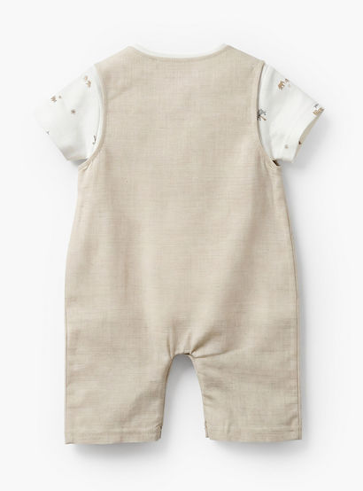 Giggles Crew Neck Short Sleeves T-shirt and Dungaree Set with Print-baby-girls-clothing-setsandcoords-image-3