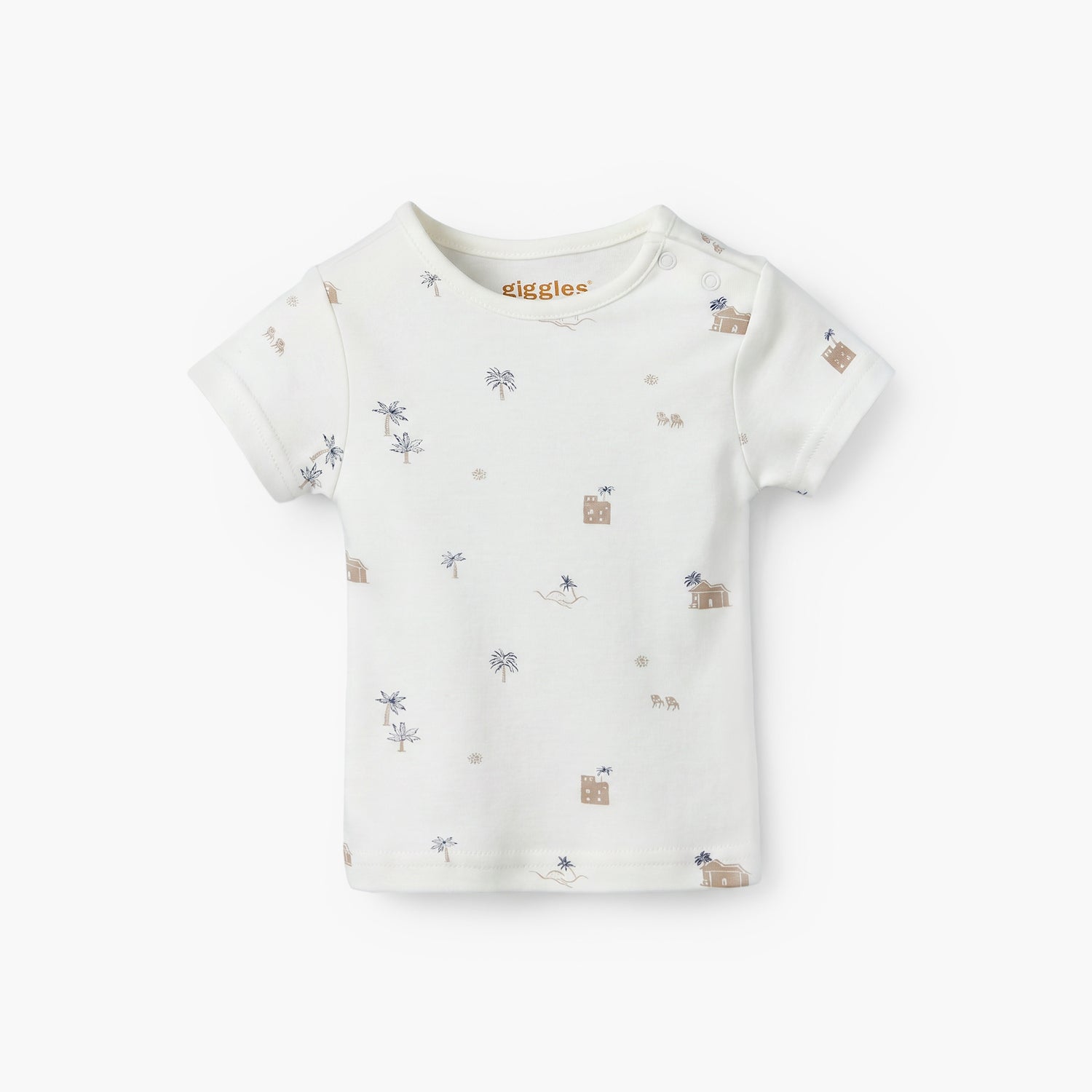 Giggles Crew Neck Short Sleeves T-shirt and Dungaree Set with Print