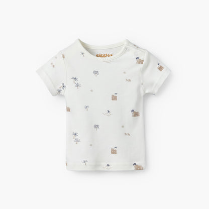 Giggles Crew Neck Short Sleeves T-shirt and Dungaree Set with Print