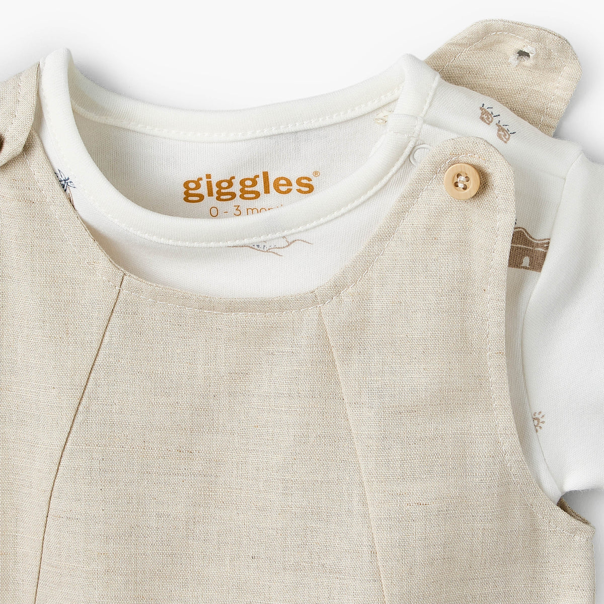 Giggles Crew Neck Short Sleeves T-shirt and Dungaree Set with Print