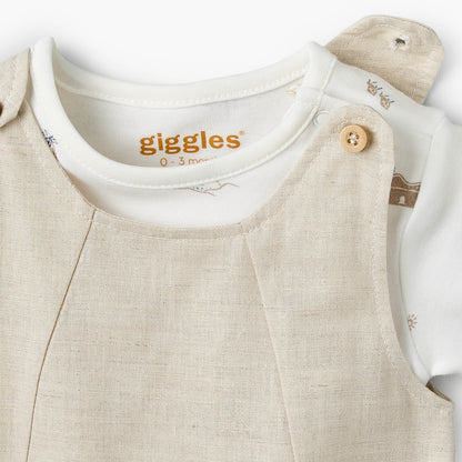 Giggles Crew Neck Short Sleeves T-shirt and Dungaree Set with Print
