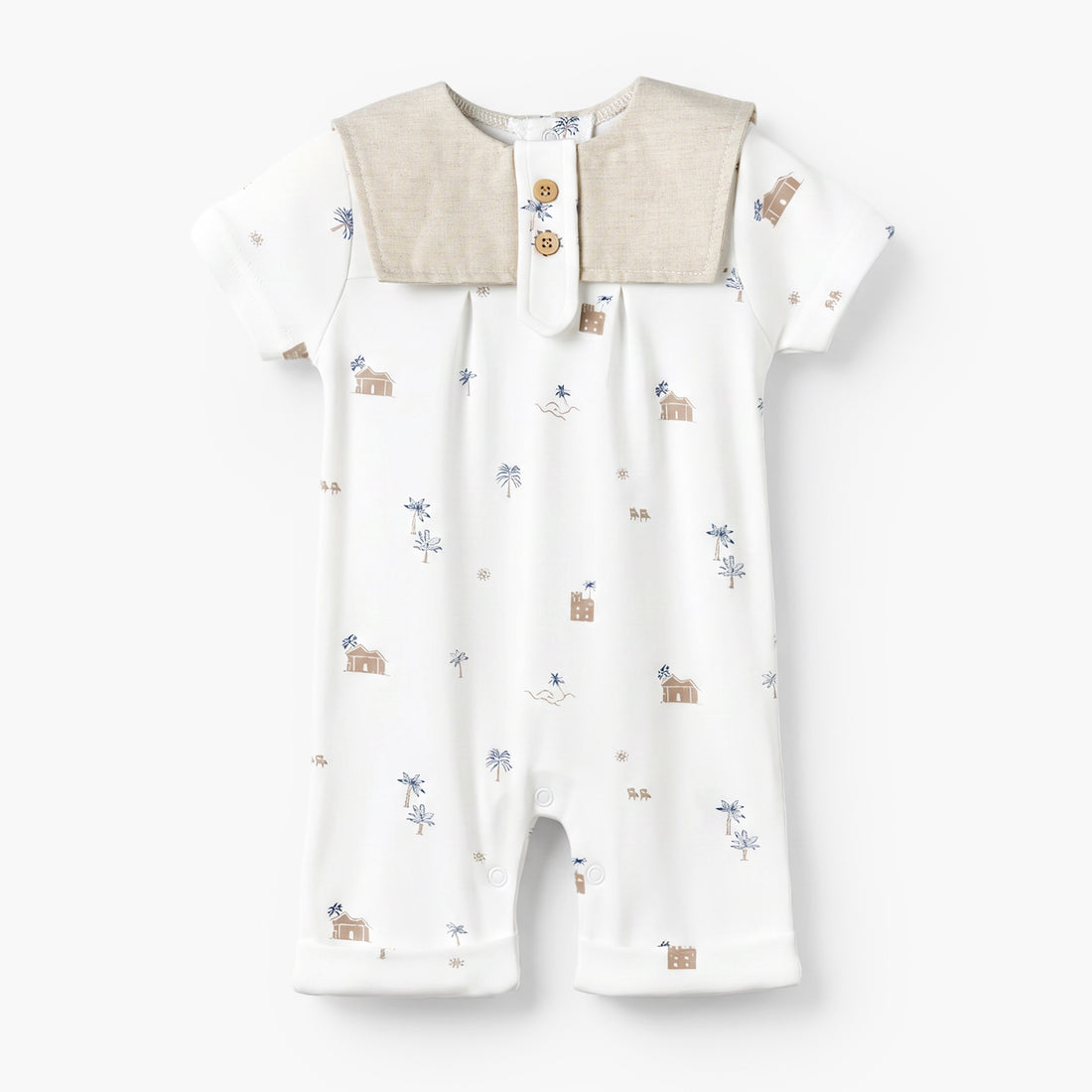 Giggles Sailor Collar Short Sleeves Romper with Fun Print - Beige / 12-18 mths