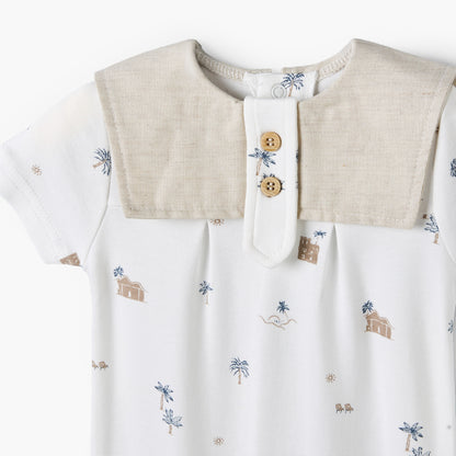 Giggles Sailor Collar Short Sleeves Romper with Fun Print