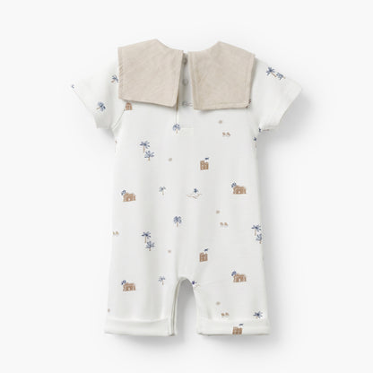 Giggles Sailor Collar Short Sleeves Romper with Fun Print