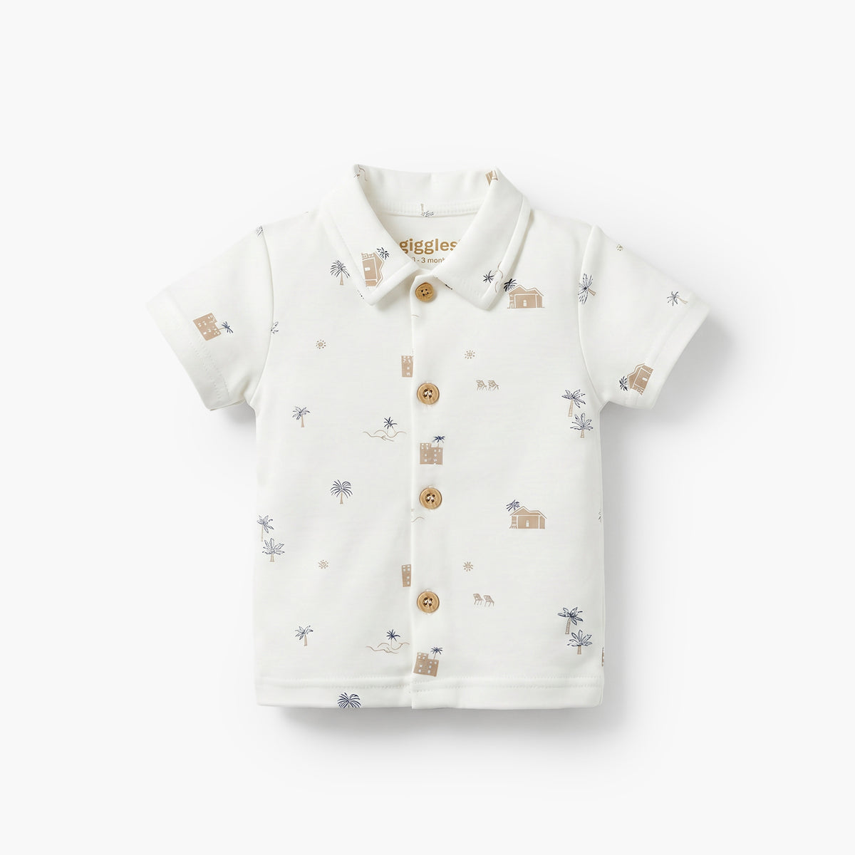 Giggles Collared Short Sleeves Shirt and Shorts Set with Fun Print