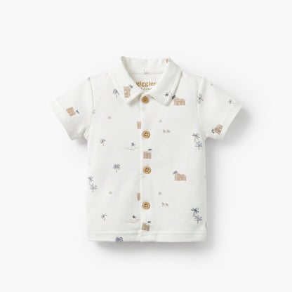 Giggles Collared Short Sleeves Shirt and Shorts Set with Fun Print
