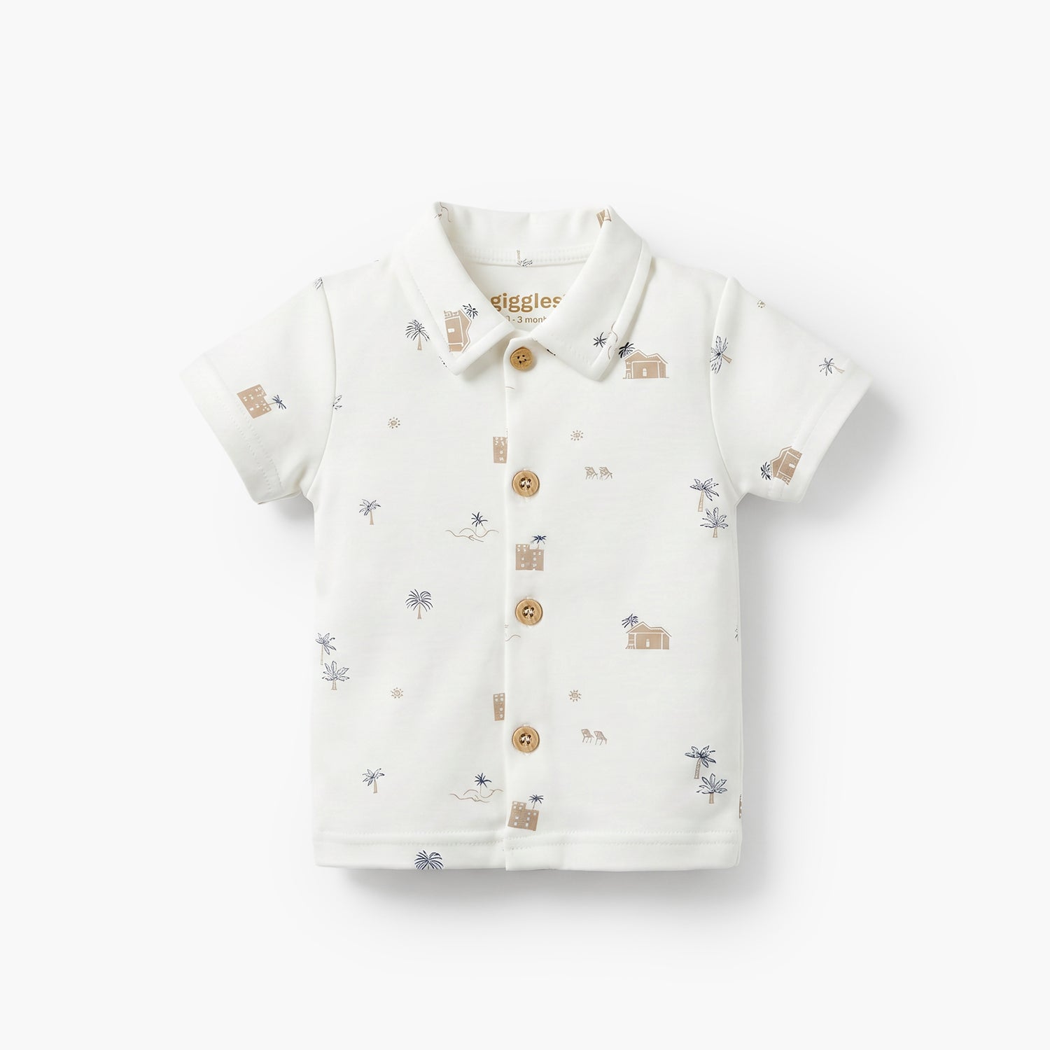Giggles Collared Short Sleeves Shirt and Shorts Set with Fun Print