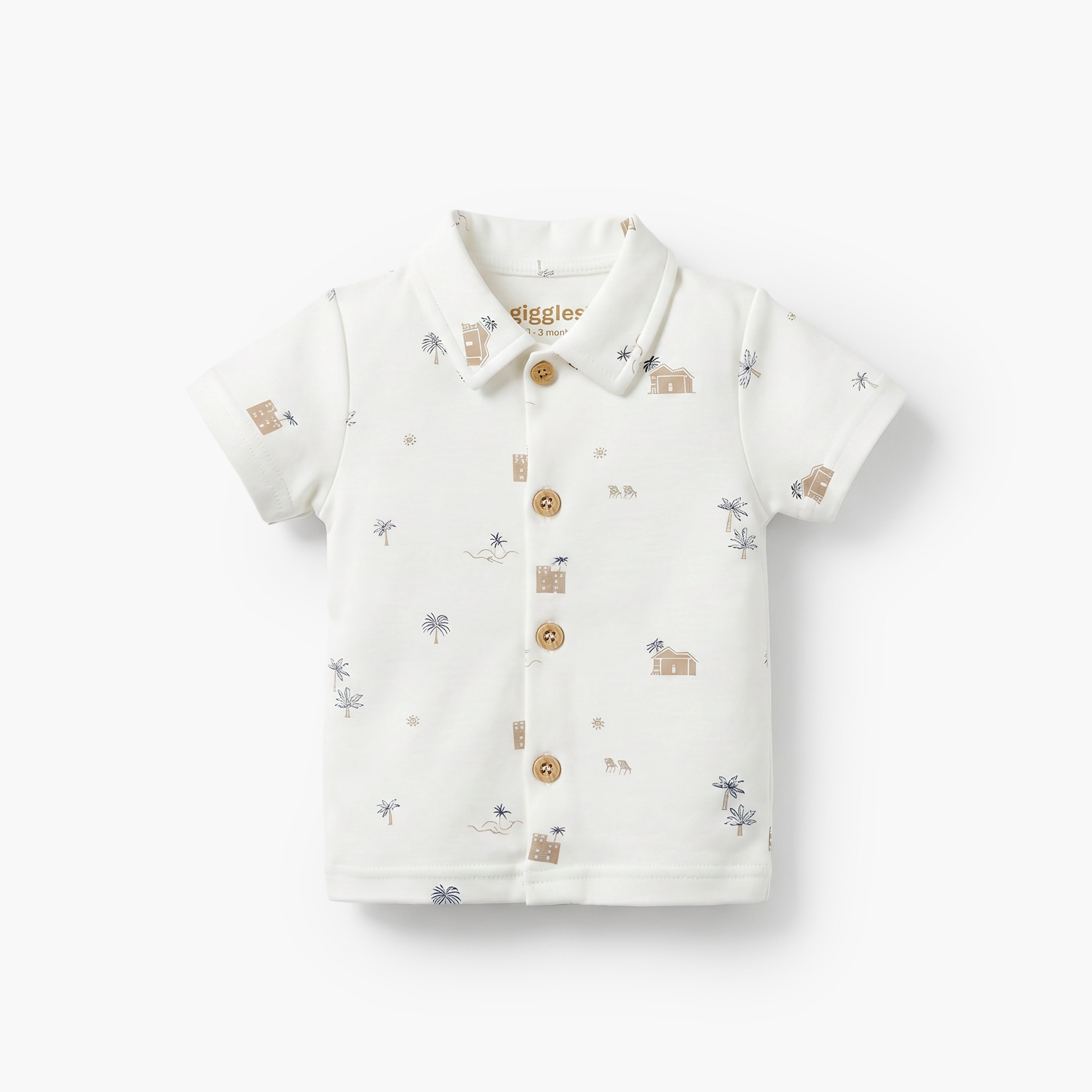 Giggles Collared Short Sleeves Shirt and Shorts Set with Fun Print