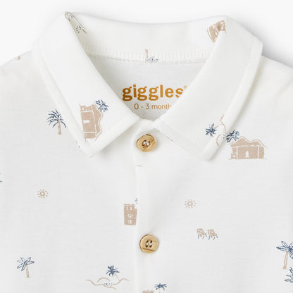 Giggles Collared Short Sleeves Shirt and Shorts Set with Fun Print