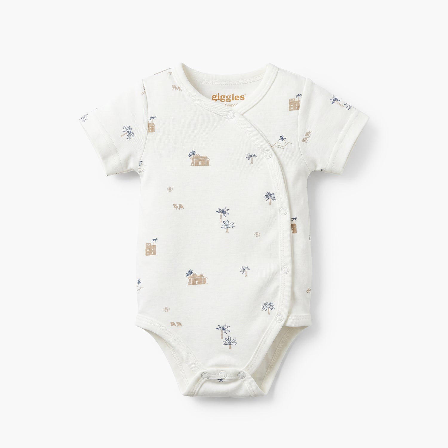 Giggles Round Neck Short Sleeves Bodysuit with Fun Print - Beige / 12-18 mths
