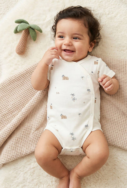 Giggles Round Neck Short Sleeves Bodysuit with Fun Print