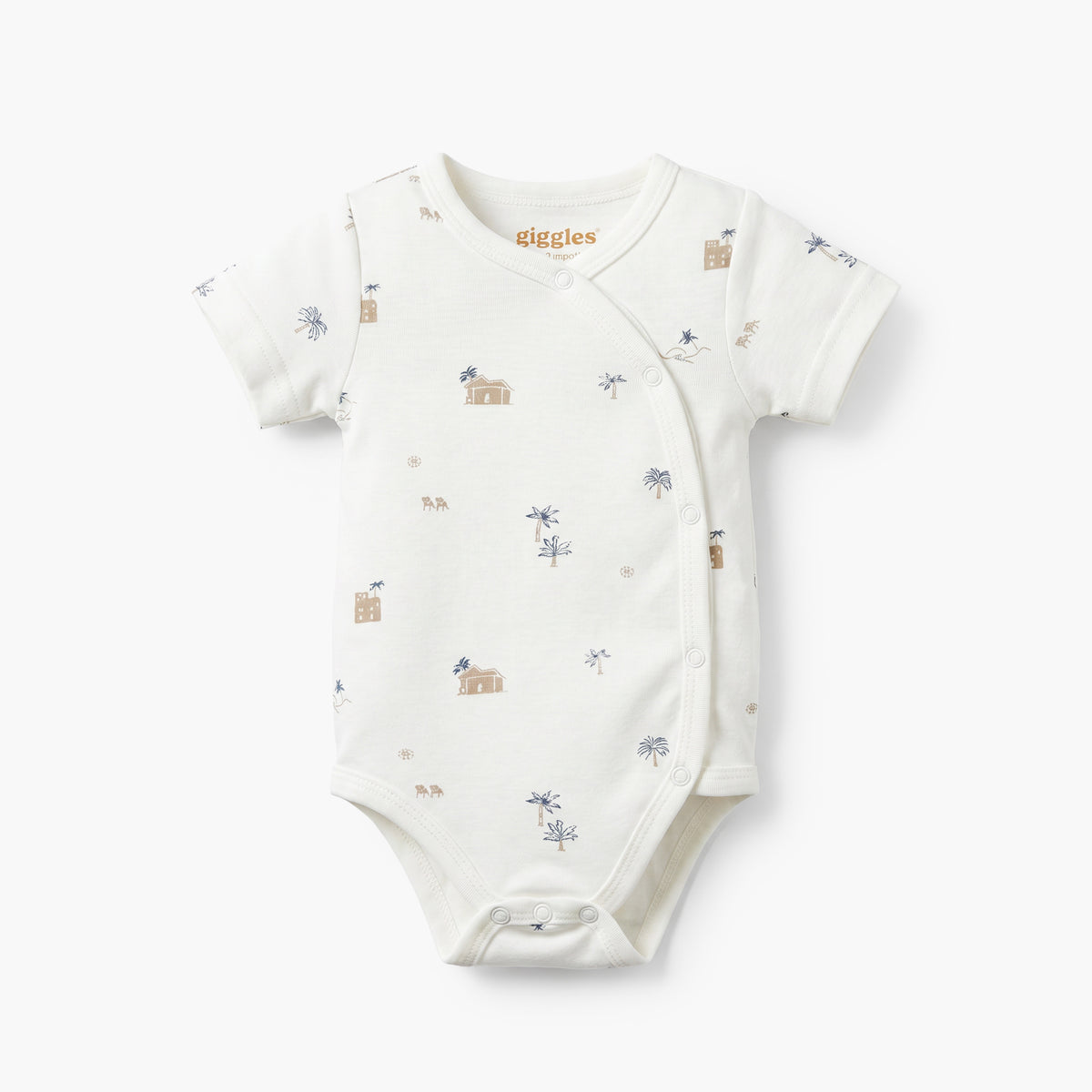 Giggles Round Neck Short Sleeves Bodysuit with Fun Print