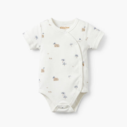 Giggles Round Neck Short Sleeves Bodysuit with Fun Print