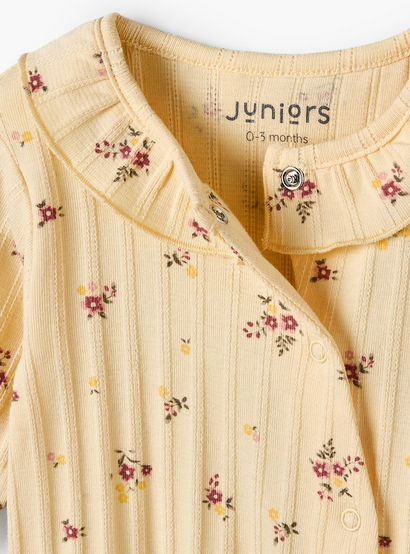Juniors Cotton Round Neck Long Sleeves Sleepsuit with Floral Print-baby-girls-clothing-nightwear-sleepsuits-image-4