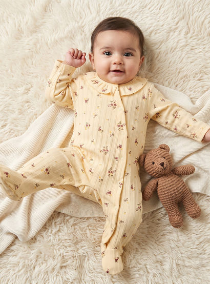Juniors Cotton Round Neck Long Sleeves Sleepsuit with Floral Print-baby-girls-clothing-nightwear-sleepsuits-image-1