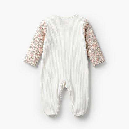 Juniors Cotton Round Neck Long Sleeves Sleepsuit with Floral Print