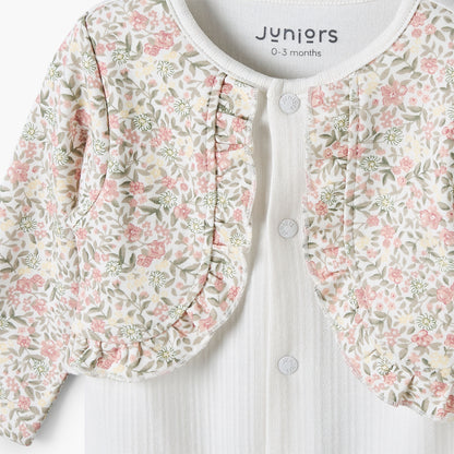 Juniors Cotton Round Neck Long Sleeves Sleepsuit with Floral Print