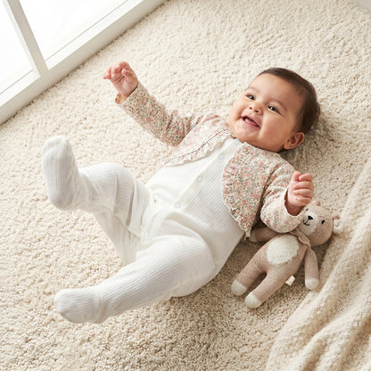 Juniors Cotton Round Neck Long Sleeves Sleepsuit with Floral Print - White / 9-12 mths