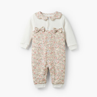 Juniors Cotton Collared Long Sleeves Sleepsuit with Floral Print - White / 12-18 mths