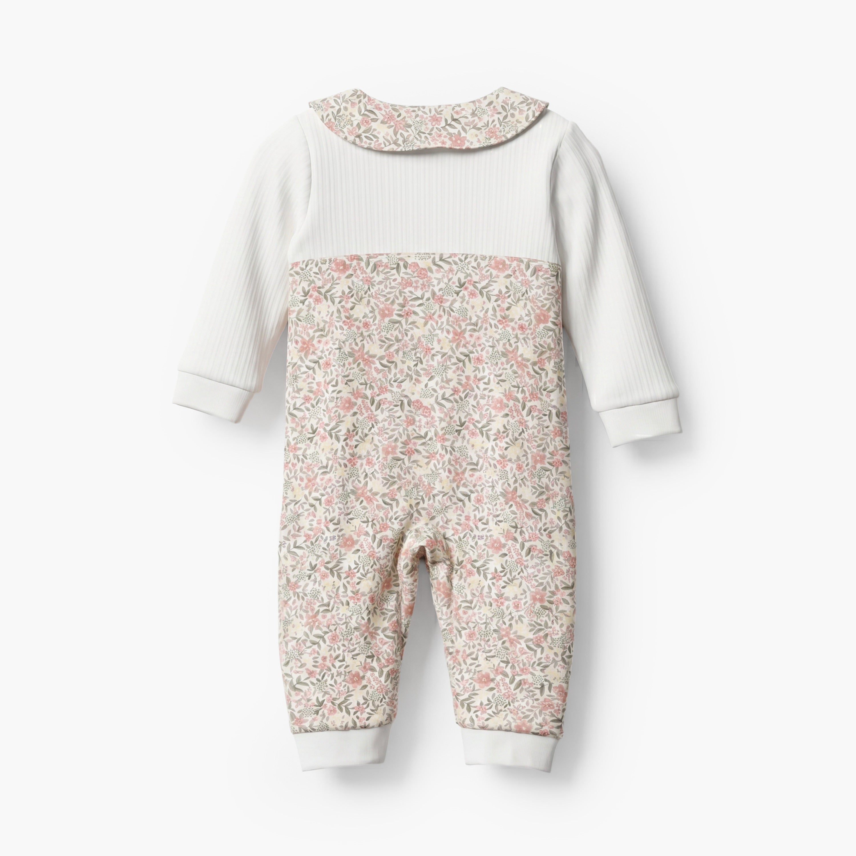 Juniors Cotton Collared Long Sleeves Sleepsuit with Floral Print