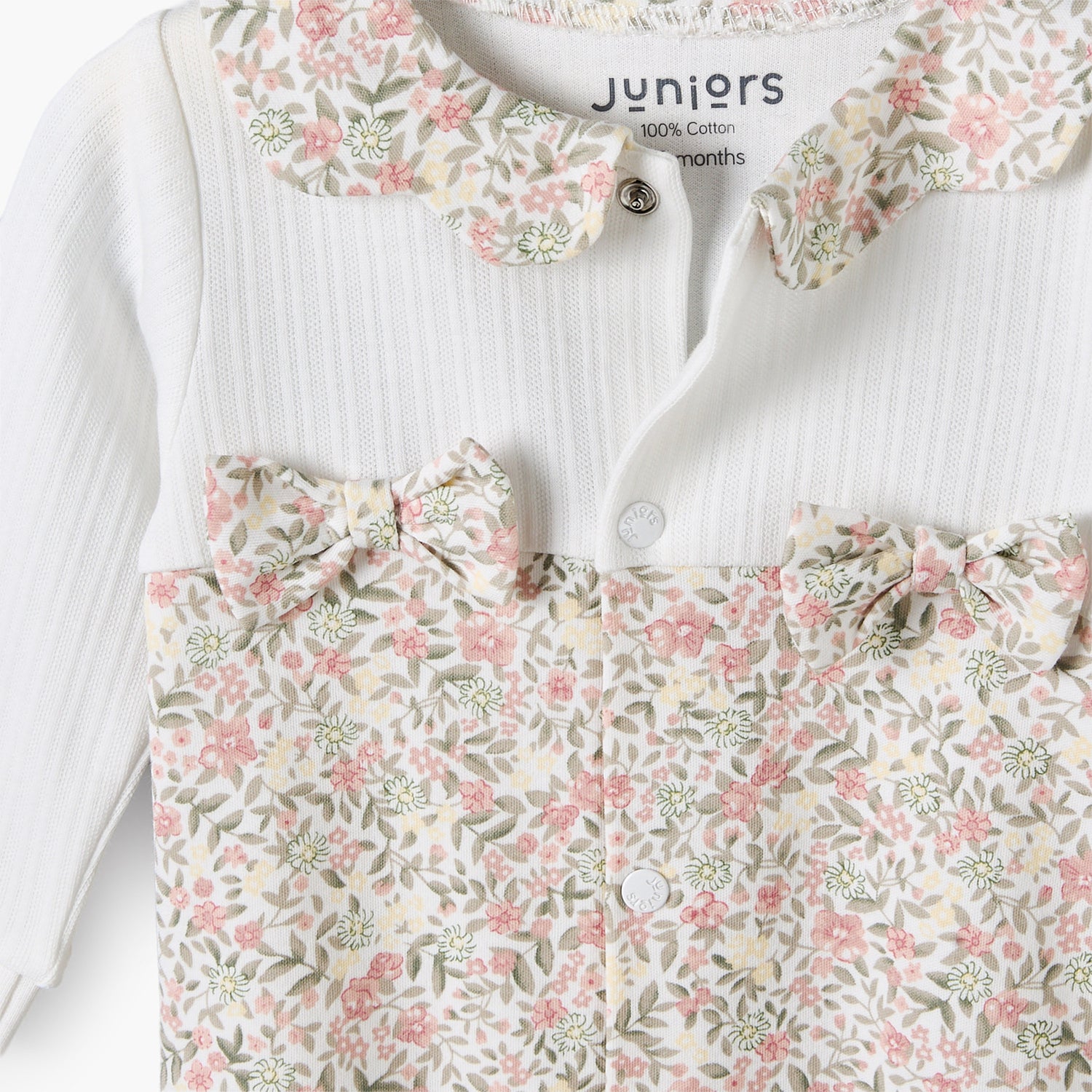 Juniors Cotton Collared Long Sleeves Sleepsuit with Floral Print