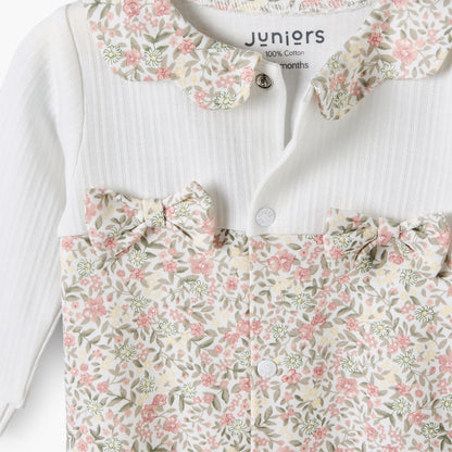 Juniors Cotton Collared Long Sleeves Sleepsuit with Floral Print