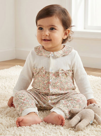 Juniors Cotton Collared Long Sleeves Sleepsuit with Floral Print-baby-girls-clothing-nightwear-sleepsuits-image-1