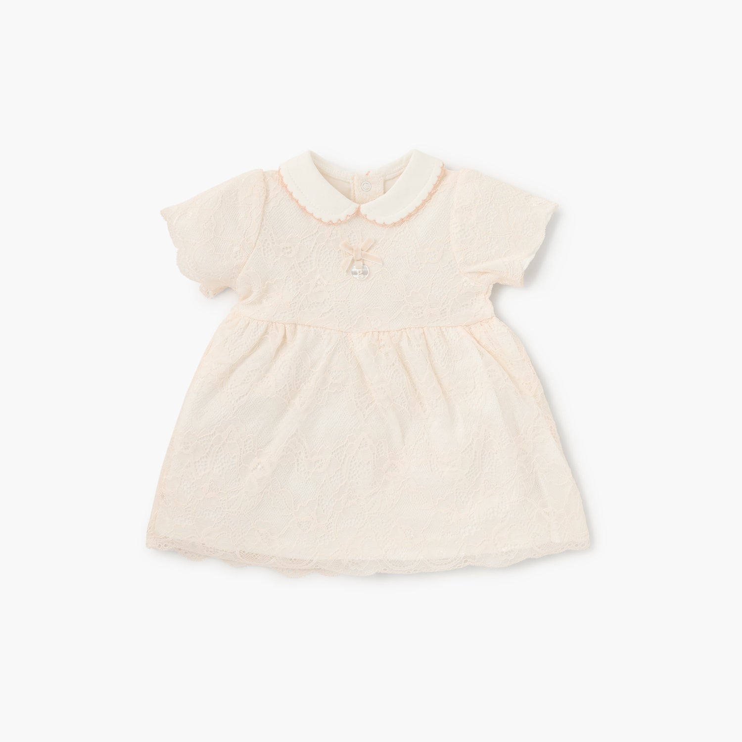 Giggles Lace Detail Dress with Peter Pan Collar and Short Sleeves - Cream / 12-18 mths