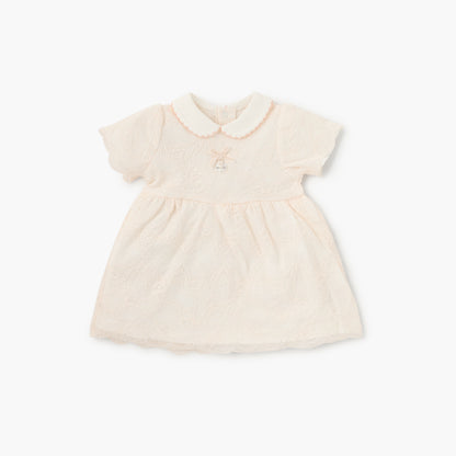 Giggles Lace Detail Dress with Peter Pan Collar and Short Sleeves - Cream / 12-18 mths