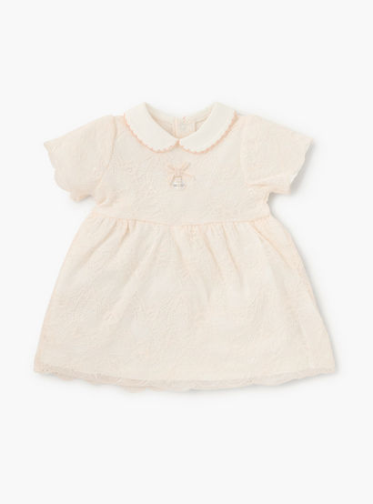 Giggles Lace Detail Dress with Peter Pan Collar and Short Sleeves-baby-girls-clothing-dressesandjumpsuits-image-1