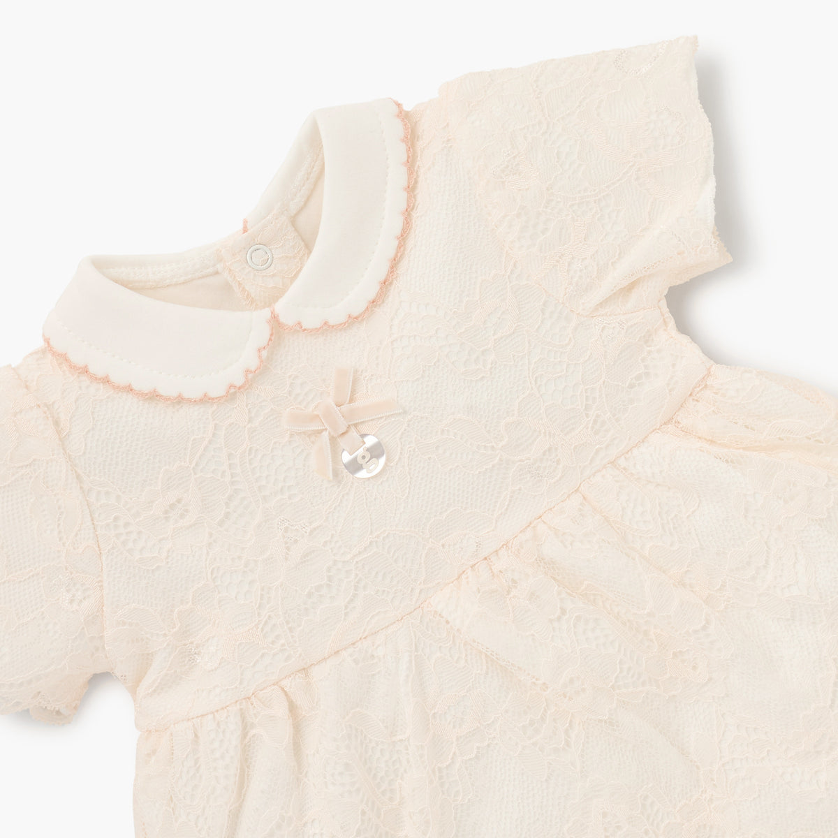 Giggles Lace Detail Dress with Peter Pan Collar and Short Sleeves