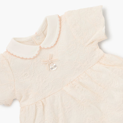 Giggles Lace Detail Dress with Peter Pan Collar and Short Sleeves
