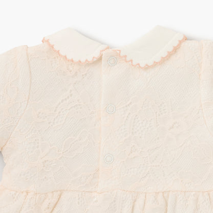 Giggles Lace Detail Dress with Peter Pan Collar and Short Sleeves