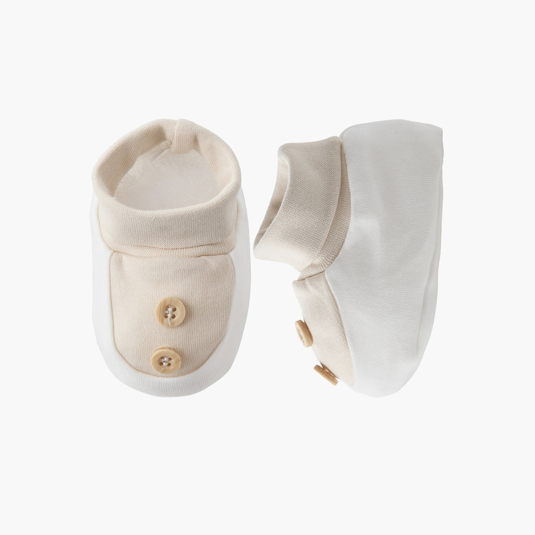 Giggles Booties with Slip-On Design, Button Accent - Beige / 0-6 mths