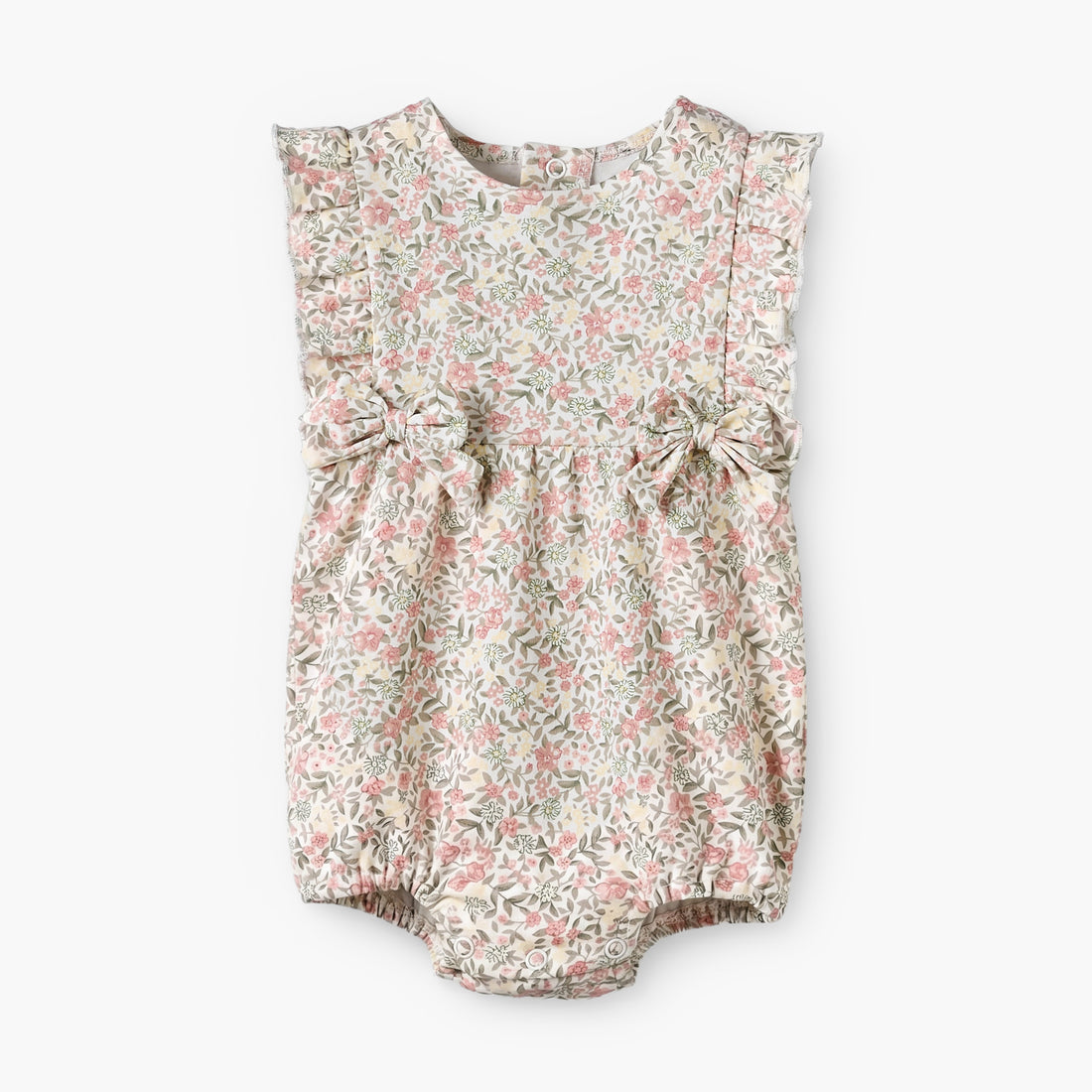 Juniors Crew Neck Sleeveless Romper with Floral Print - White / 12-18 mths