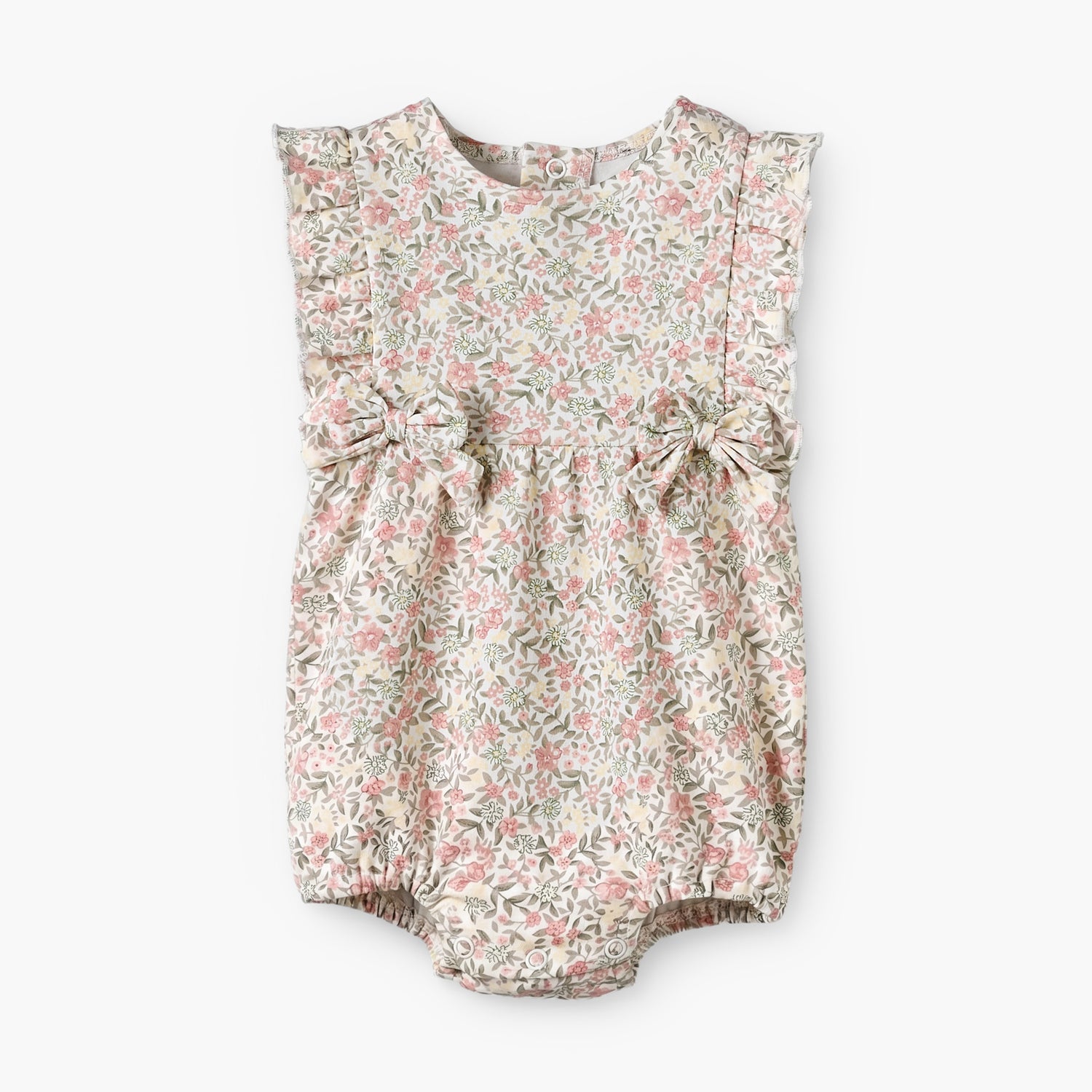 Juniors Crew Neck Sleeveless Romper with Floral Print - White / 12-18 mths