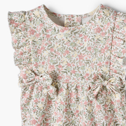 Juniors Crew Neck Sleeveless Romper with Floral Print