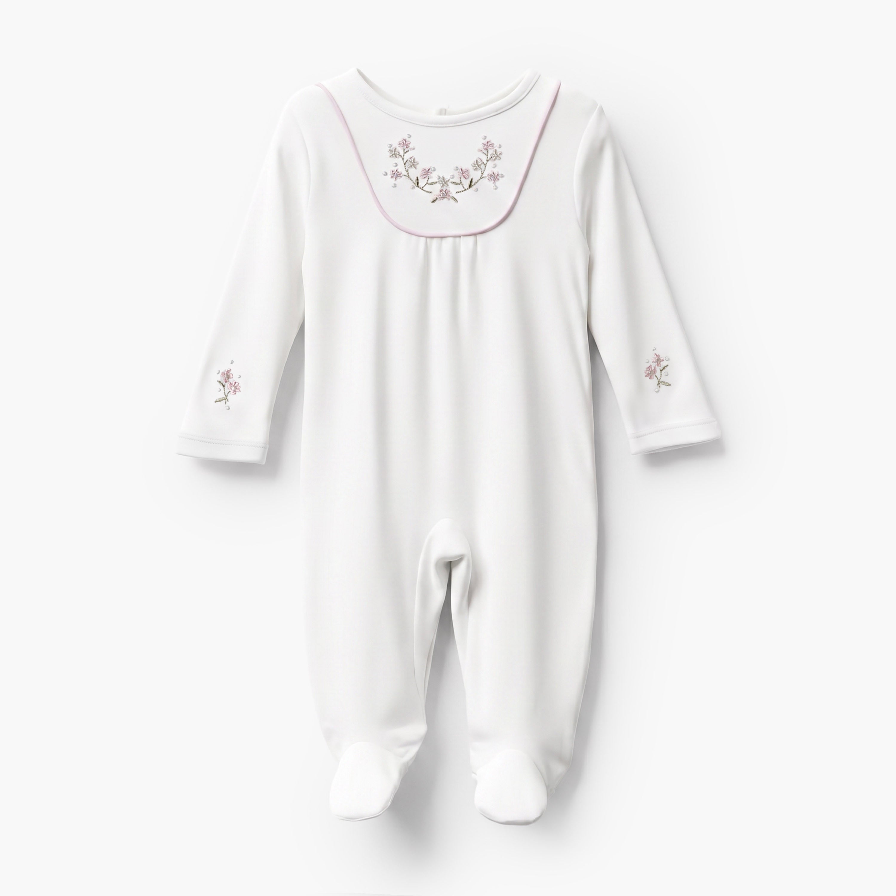 Giggles Round Neck Long Sleeves Sleepsuit with Floral Embroidery - Purple / 9-12 mths