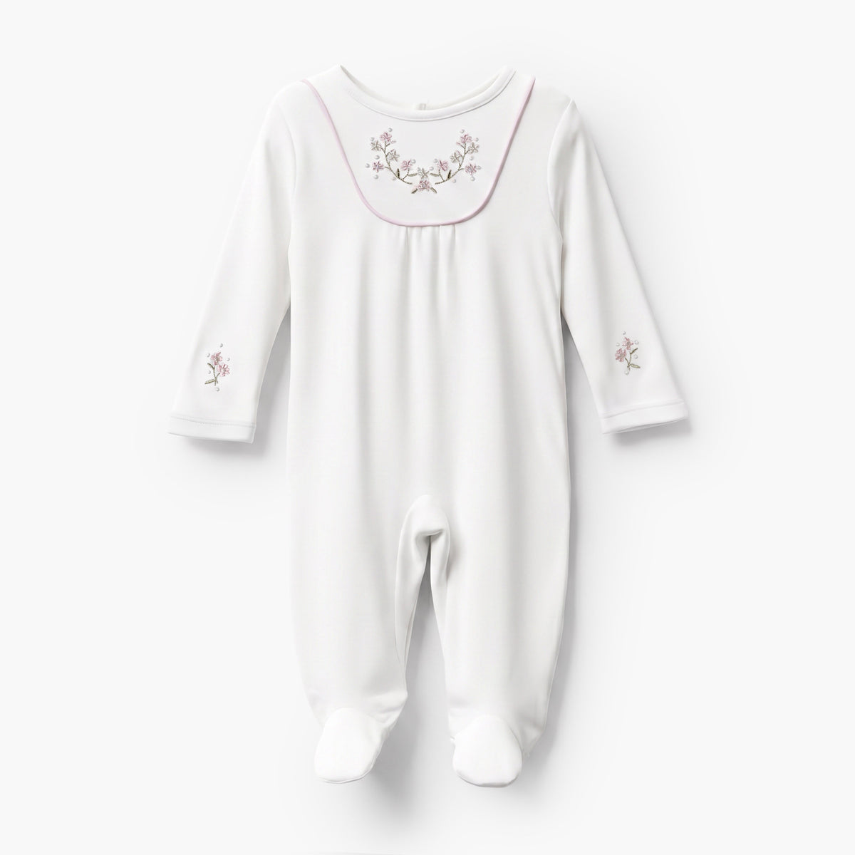 Giggles Round Neck Long Sleeves Sleepsuit with Floral Embroidery
