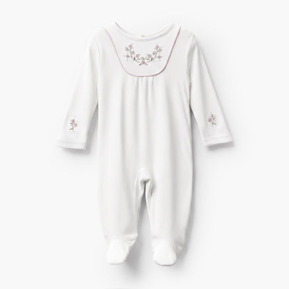 Giggles Round Neck Long Sleeves Sleepsuit with Floral Embroidery