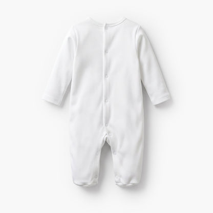 Giggles Round Neck Long Sleeves Sleepsuit with Floral Embroidery