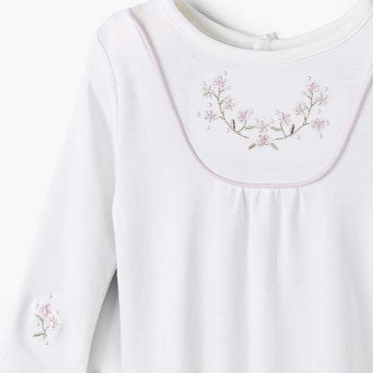 Giggles Round Neck Long Sleeves Sleepsuit with Floral Embroidery