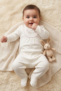 Giggles Round Neck Long Sleeves Sleepsuit with Floral Embroidery-undefined-image-1