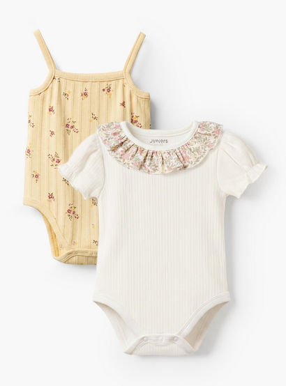 Set of 2 Juniors Round Neck Bodysuit with Floral Print-baby-boys-clothing-bodysuits-image-1
