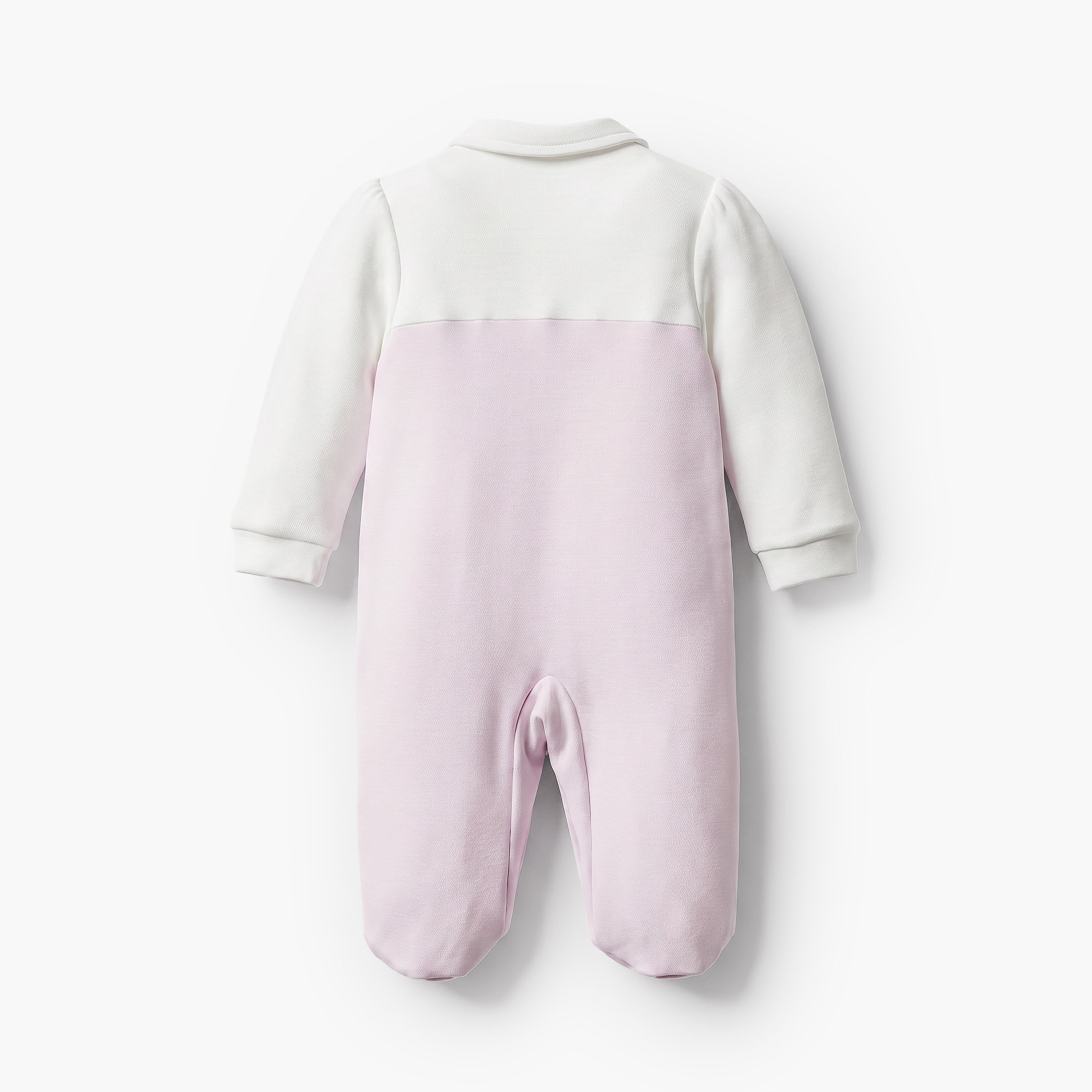Giggles Collared Long Sleeves Sleepsuit with Floral Embroidery