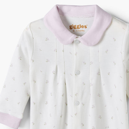 Giggles Collared Long Sleeves Sleepsuit with Floral Print